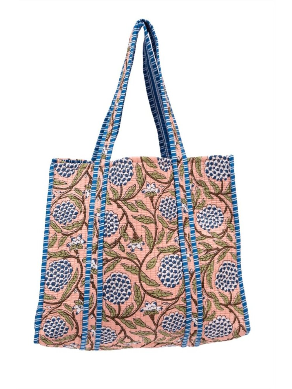 Cotton Tote Bag for Women — Large Quilted Screen-Print Shoulder Bag, Handmade
